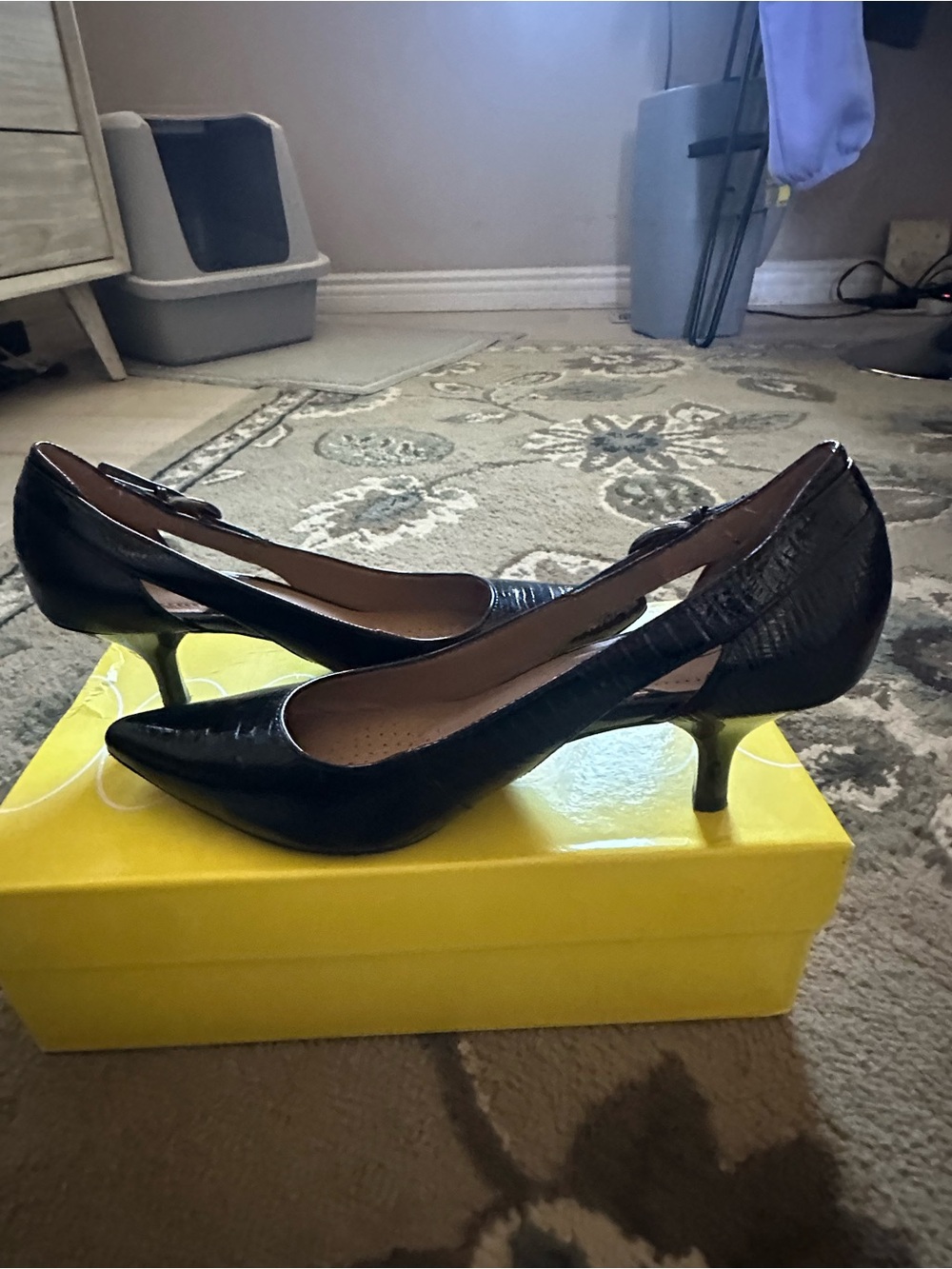 Macy's Yellow Shoe Box with White Accent Lines